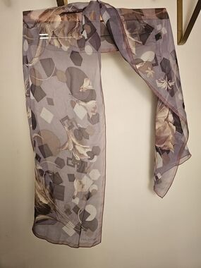 Halston Vintage Silk Chiffon Sheer Floral Geometric Scarf in Lavender